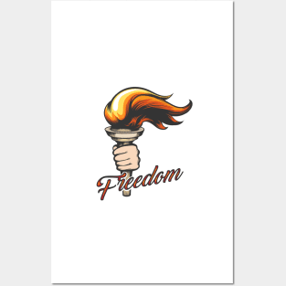 Hand with Torch and Wording Freedom Posters and Art